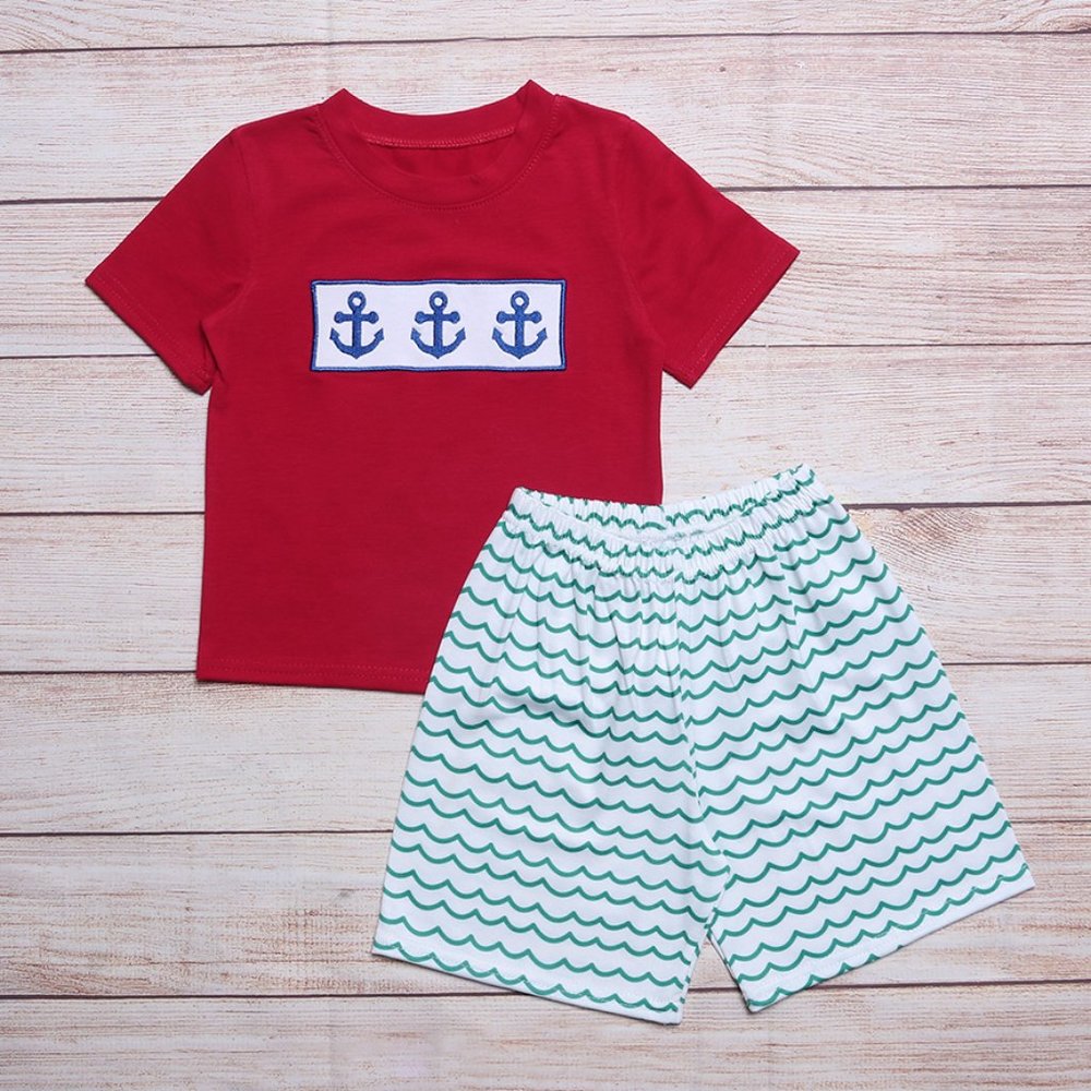 Boutique Nautical Anchor Boys Shorts Outfit Set